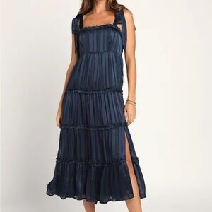 Lulu’s Navy Tiered tie strap bow Maxi Dress